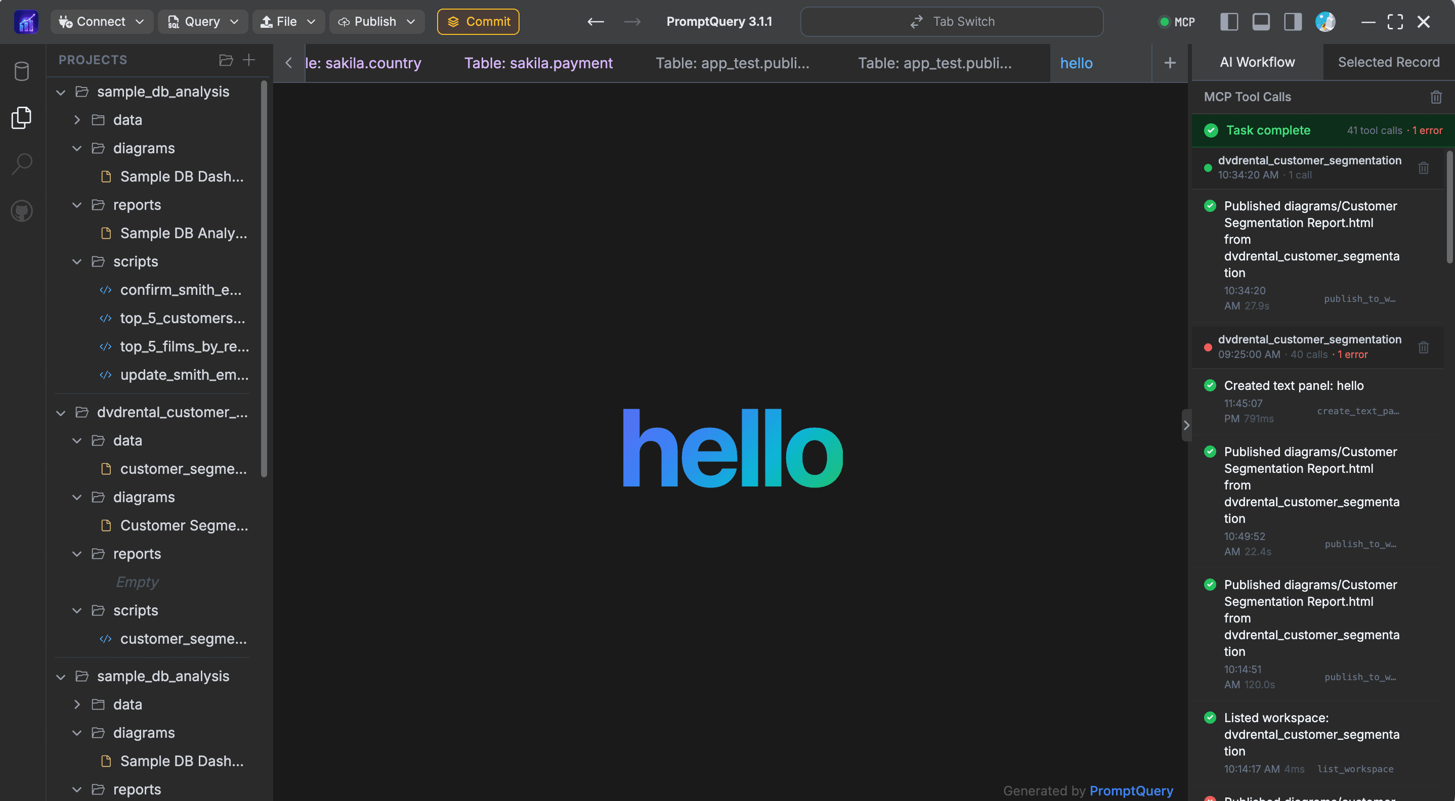 PromptQuery print an MCP-driven hello